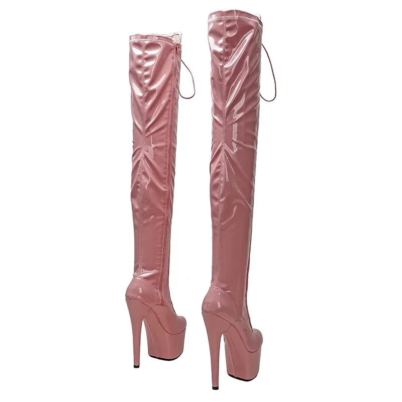 LAIJIANJINXIA-zapatos de baile en Barra para mujer, botas largas modernas con plataforma de tacón alto y superior de PU de 17CM/7 pulgadas, sexys, para club nocturno, 120