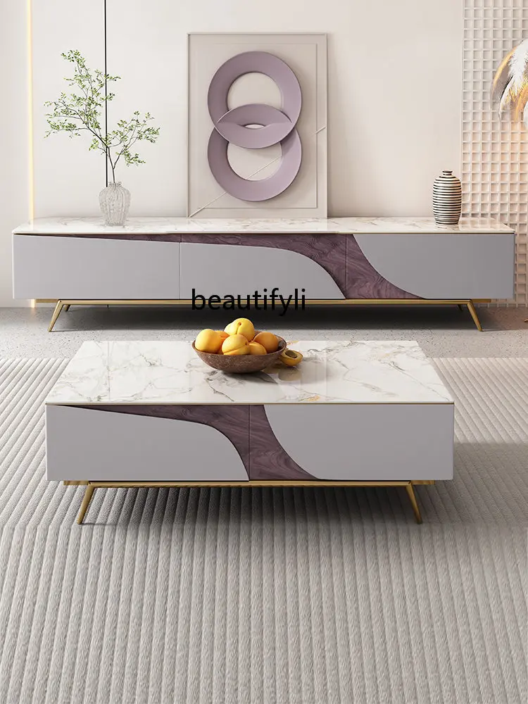 

Mild Luxury Marble Coffee Table TV Cabinet Living Room Small Apartment Home Floor Cabinet Furniture Combination