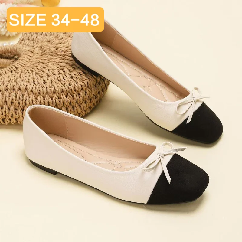 

Удобные туфли без каблука размеры 34-48, осенняя новинка, в стиле Chunky Heel, с бантом, классические, универсальные, модные женские туфли