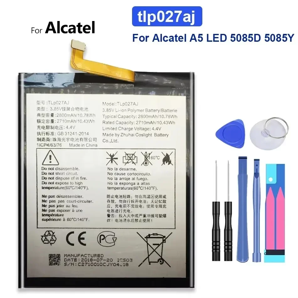 2800mAh, TLP027AJ, Batterie pour Alcatel A5, pour LED OT 8085D, 5085Y, Idol 5, OT-6085D, pour Pcorde SEMIX 5085C, pour TCL 750, bronchPLUS