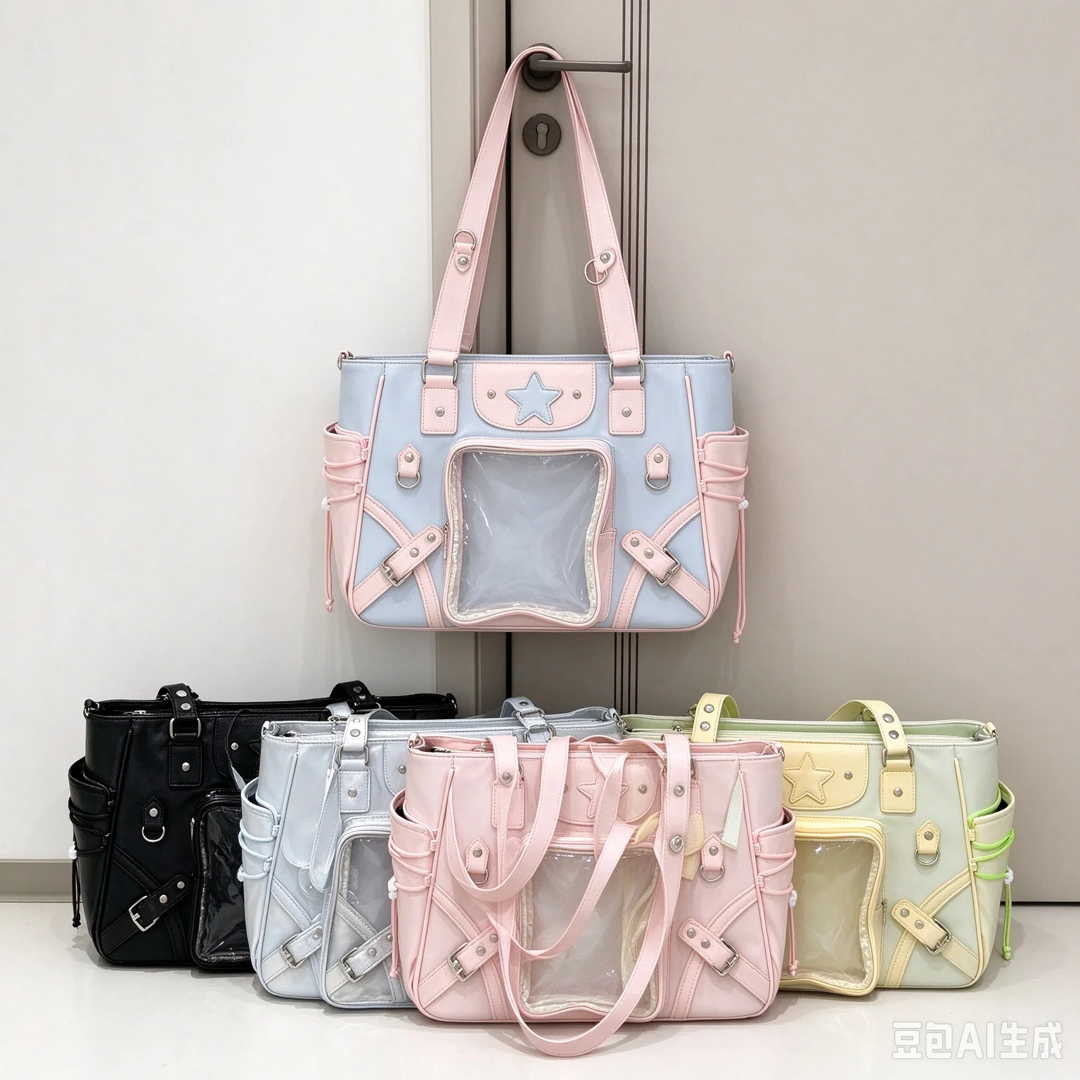 Ita Bag Large Backpack Baby Bag Clear Window Detachable Hard Insert Board PU Shoulder Bag for Convention Badge Pin Display