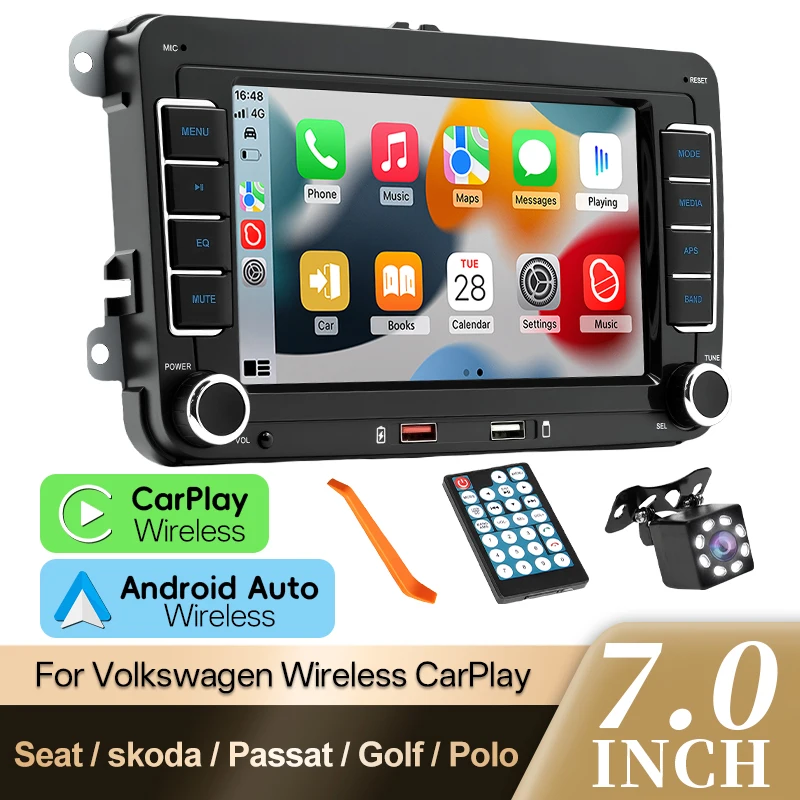 Hippcron 2din Multimedia MP5 Player 7 Zoll Autoradio Wireless Carplay Android Auto für Volkswagen Seat Skoda Passat Golf POLO