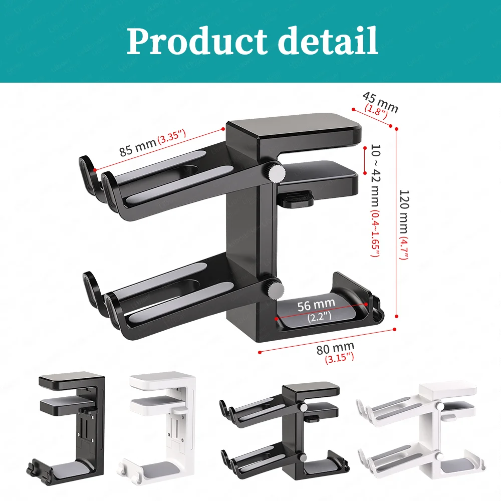 Uniwersalny uchwyt na słuchawki do gier i kontroler Regulowany, oszczędzający miejsce Obrót Deskowy zacisk zestawu słuchawkowego ze stojakiem na