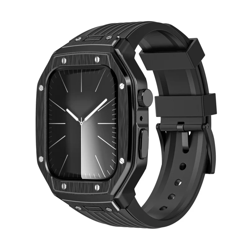 Luxury Modification Kit Metal Case+TPU Strap Replacement Accessories Compatible for I Watch Series 9 8 7 45mm 6 5 4 Se 44mm 46mm