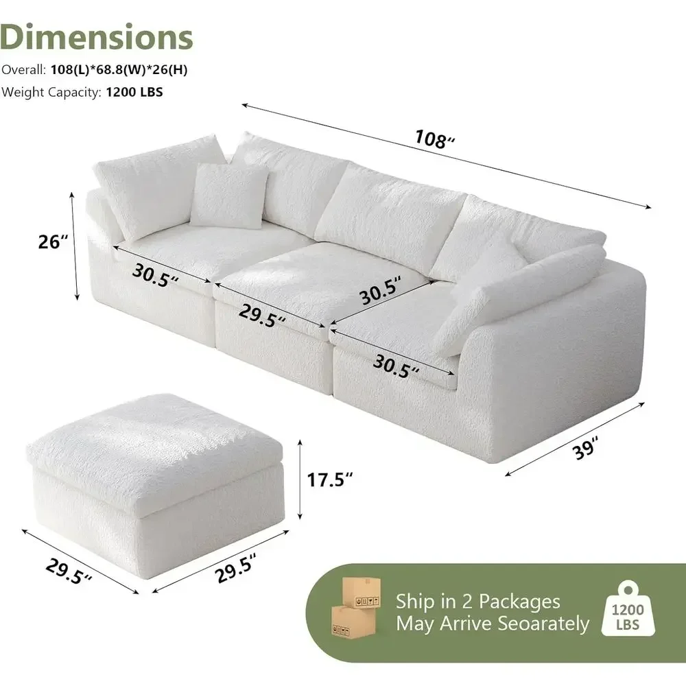 3-Seater L-Shape Recliner Sofa with Ottoman, Washable Covers, White