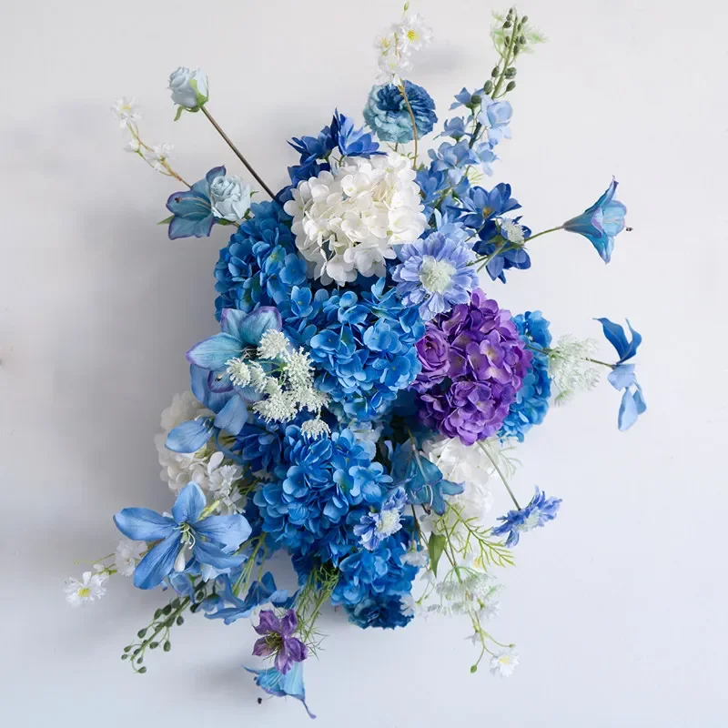 European-style blue artificial floral set wedding ceremony KT board wall hanging decoration wall arrangement fake flowers
