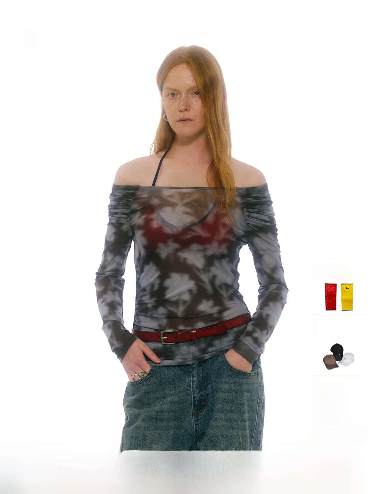 

Corner Garden Elastic Net Me See-tough One-oulder Top Women's Slim Fit Casual Sle Long Sve Spring T-irt