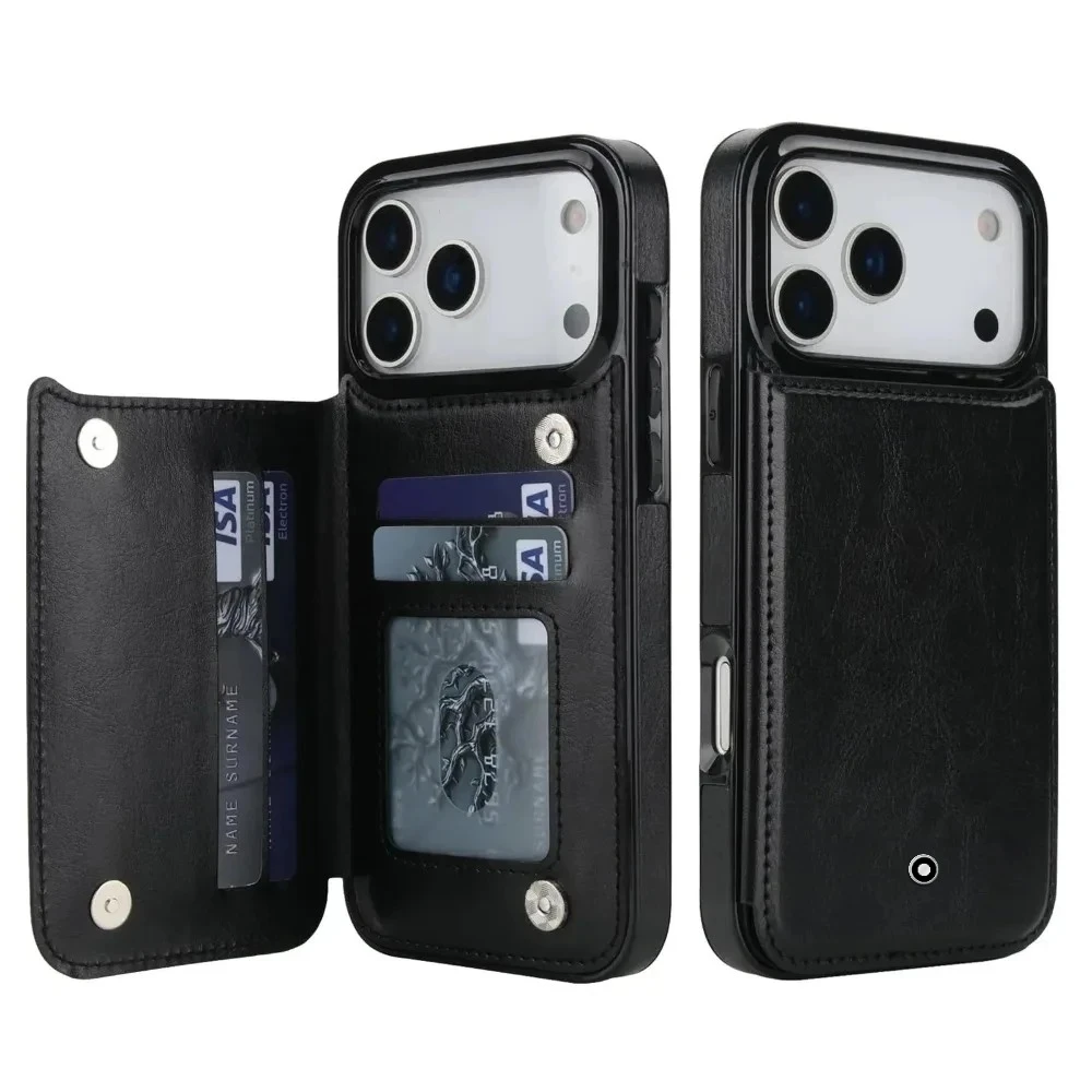 High Business Sle Leather Wallet Phone Case for IPhone 17 Pro Max Air 16 15 14 13 12 11 Kickstand Card Slots Protection Cover BM