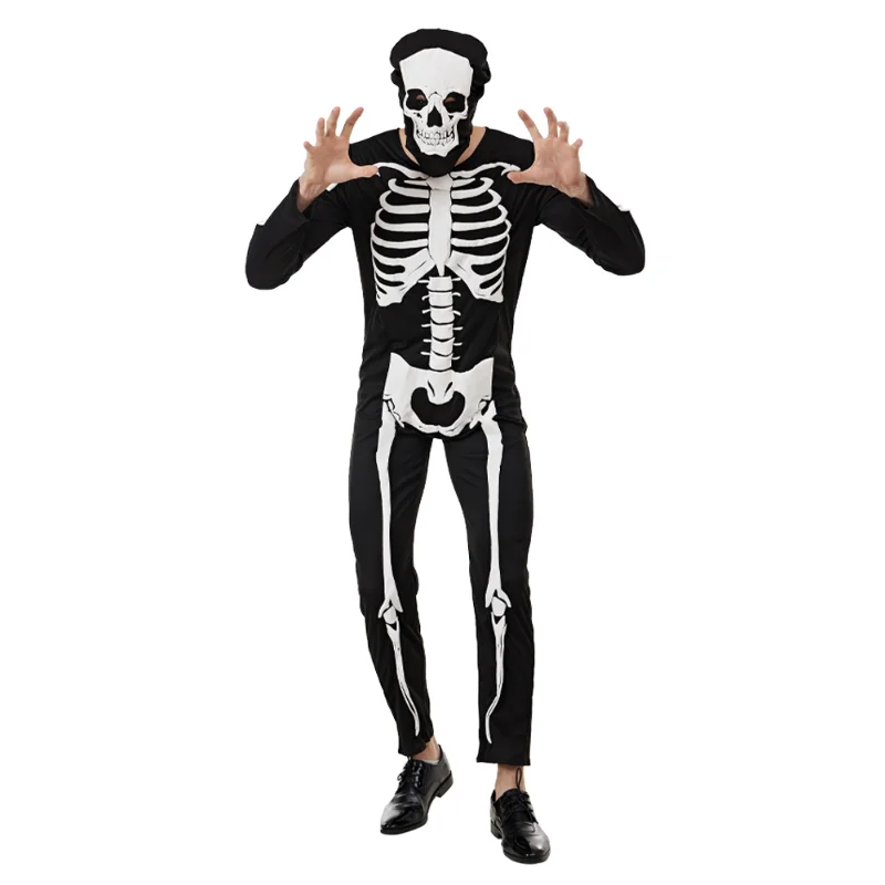 Disfraz de esqueleto 3D para hombre, mono de calavera para Halloween, Carnaval, Pascua, Purim, vestido elegante para adultos