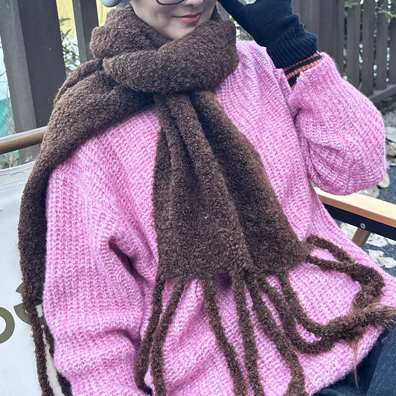 2023Winter New Korean Handmade Bearded Wool Blended Circled Yarn Knitted Women's Scarf Thickened Wool for warmth resistant shawl