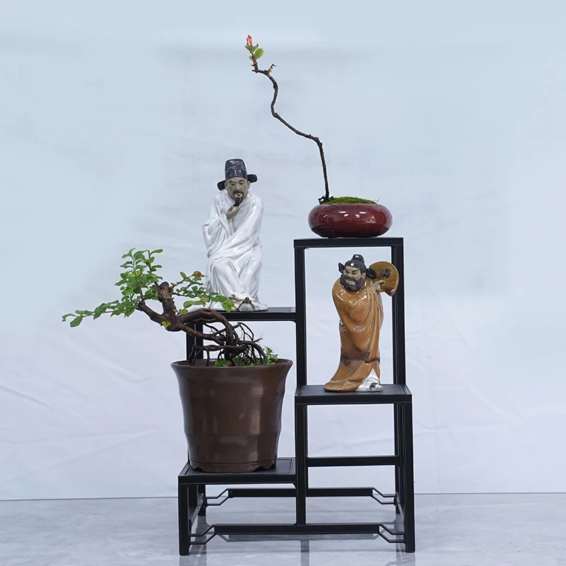Black aluminum alloy four-layer sketch bonsai frame several indoor green plants and flowers flower frame outdoor garden new Chin