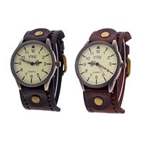 Retro Watch Bracelet PU Leather Cuff Hybrid Design Male Watch Band for Women