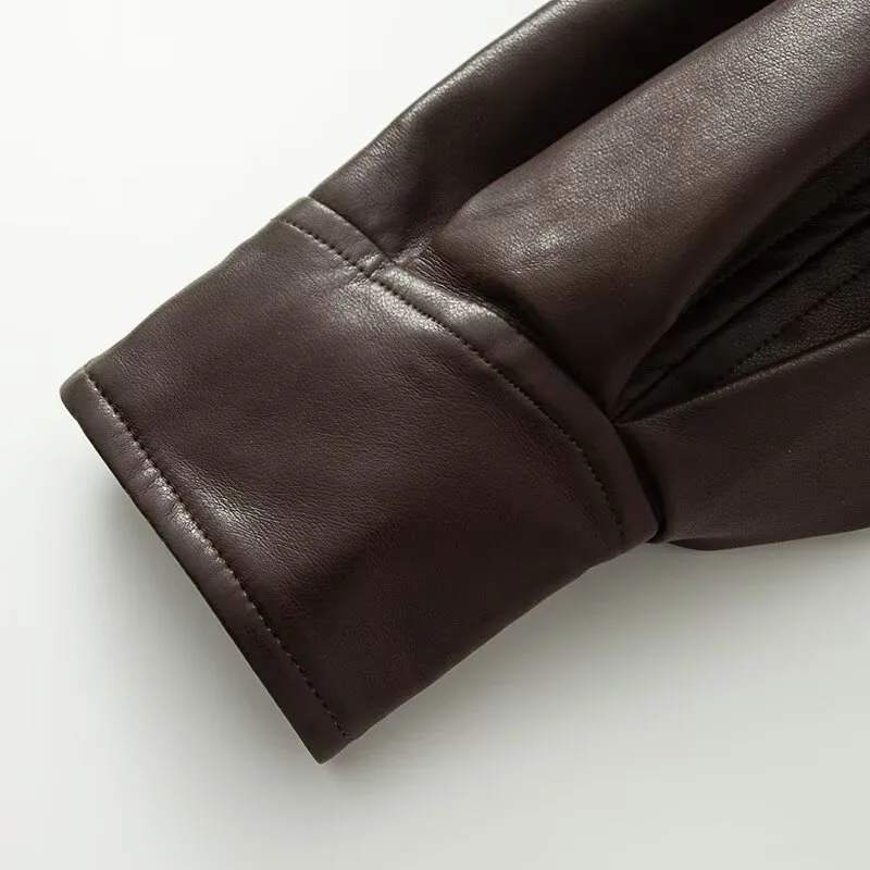 เสื้อแจ็คเก็ตหนังเทียมแบบสองชั้น ดีไซน์ปกคู่ สไตล์ยุโรปและอเมริกา สำหรับผู้หญิง