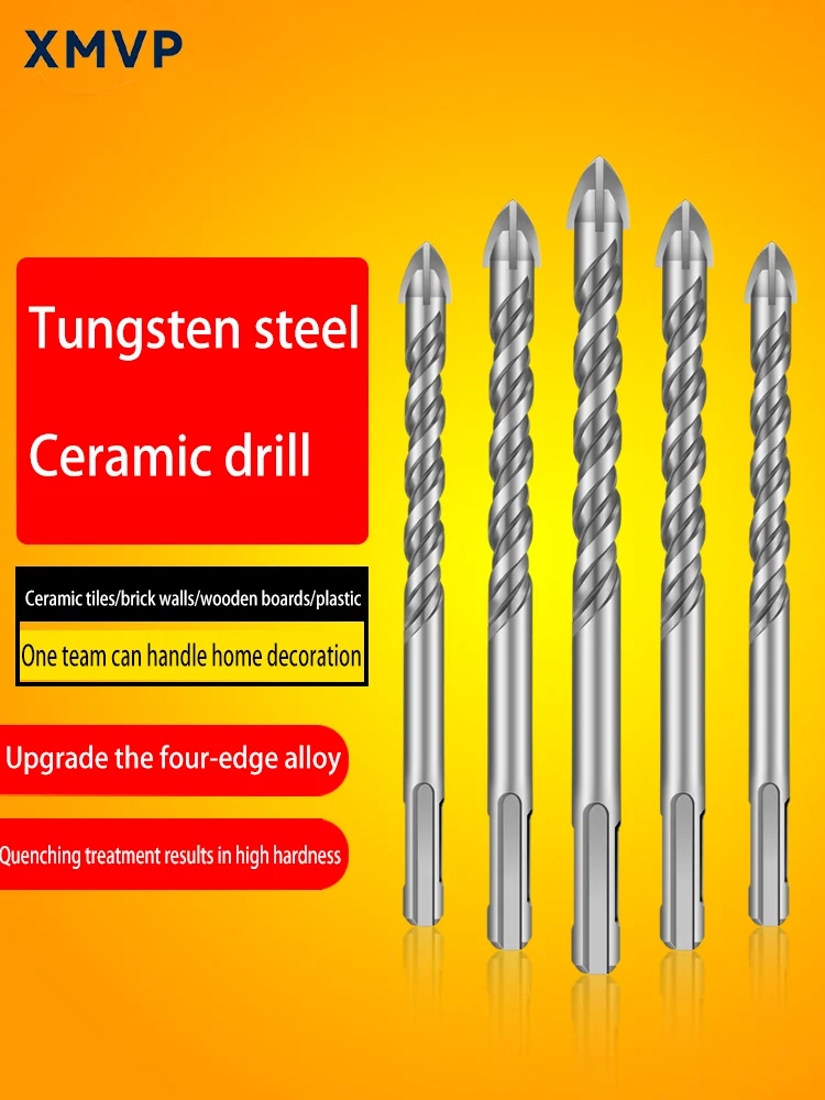 

Сверло для керамической плитки, сверхтвердое четырехгранное крестообразное треугольное сверло из сплава, круглая ручка, сверление бетона с керамическими стенками