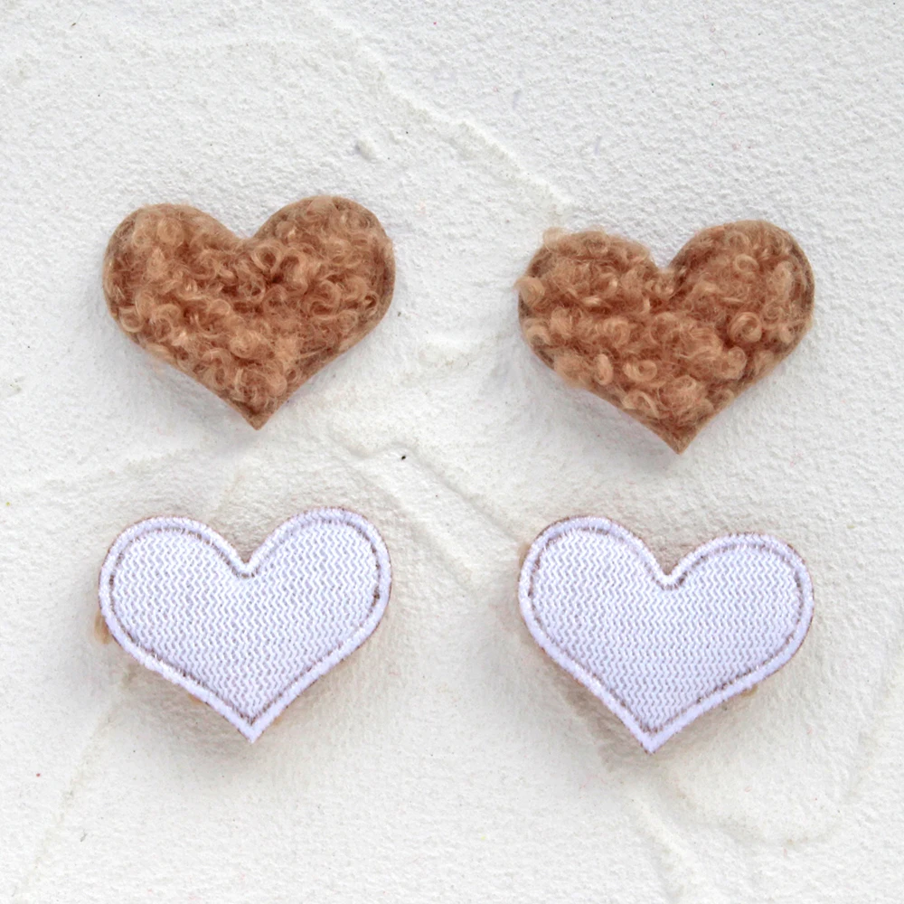 50pcs 20x25mm Teddy Fabric Padded Heart Appliques for DIY Hat Clothes Leggings Sewing Supplies Headwear Decor Patches