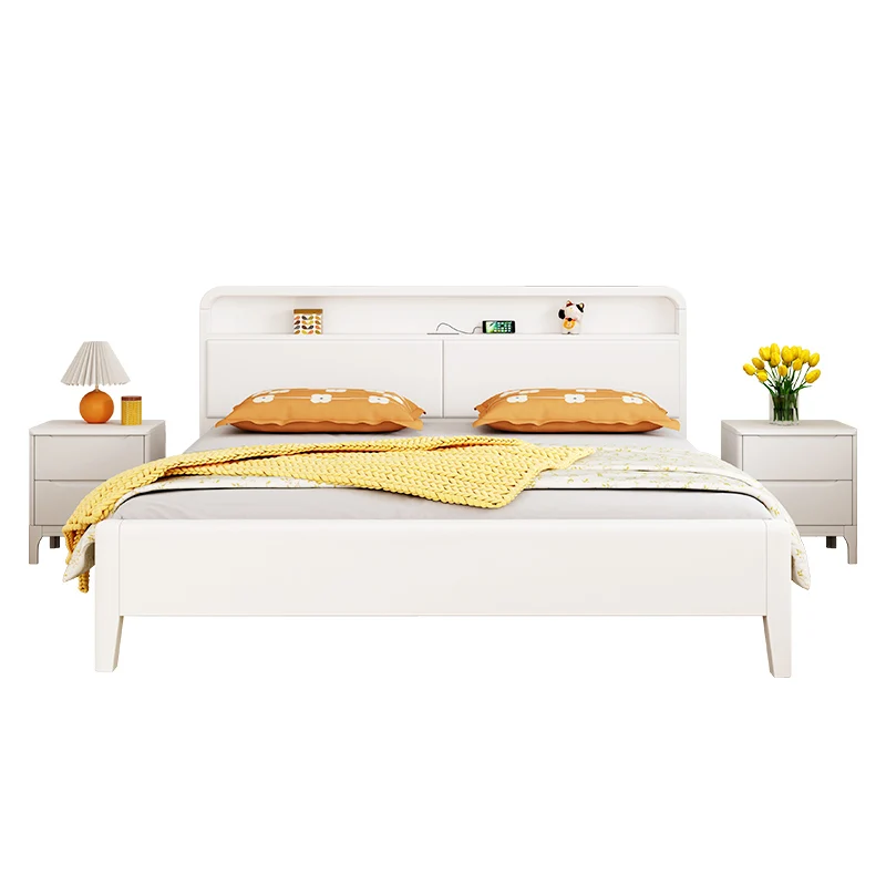 

[Farewell model] Nordic solid wood bed white modern simple cream style master bedroom 1.8 meters double bed 1.5 light luxury