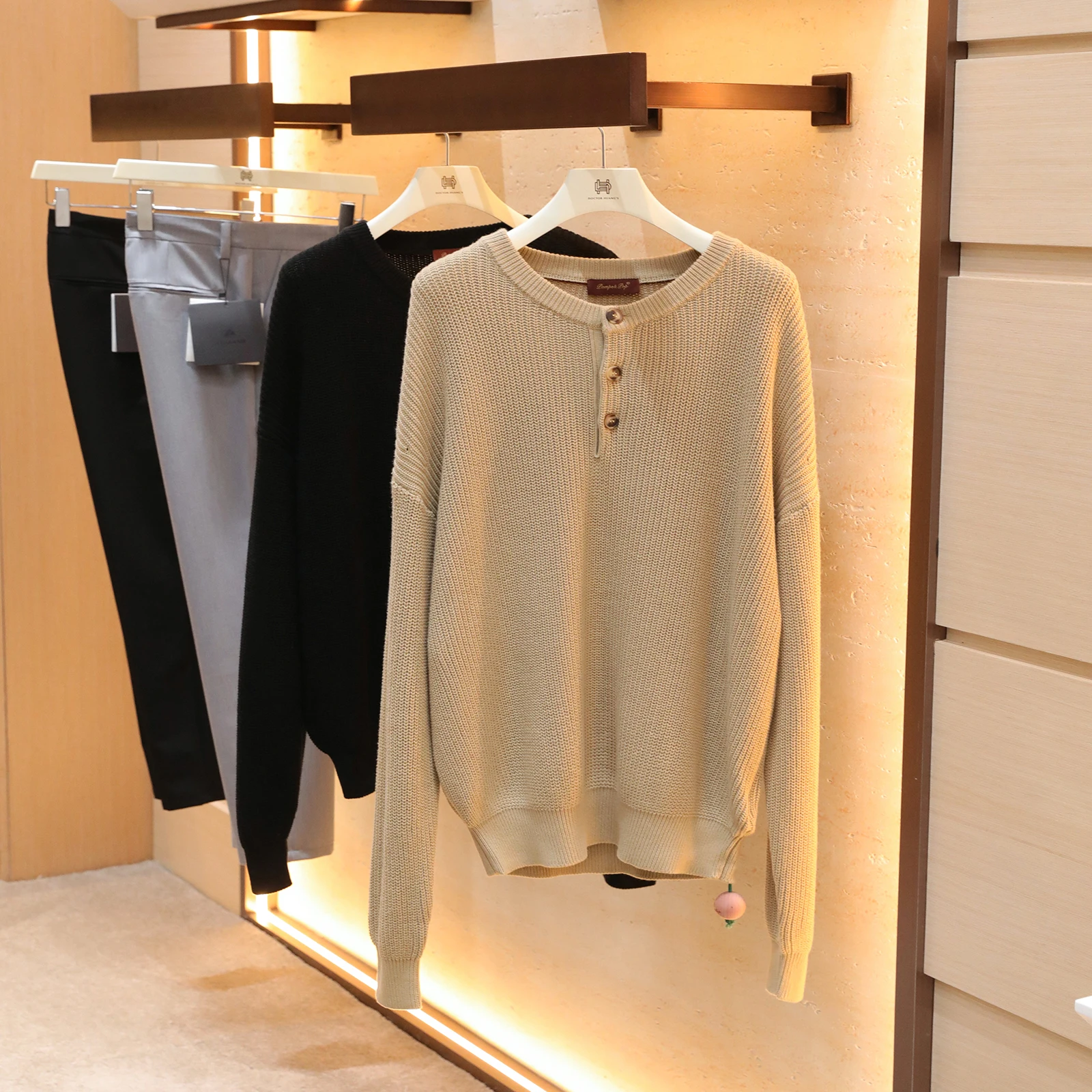 

Мужской вязаный свитер с воротником Генри, круглый Ne Lazy Sle Old Money Faion, многослойный хлопок, длинный свеч, дышащий, удобный