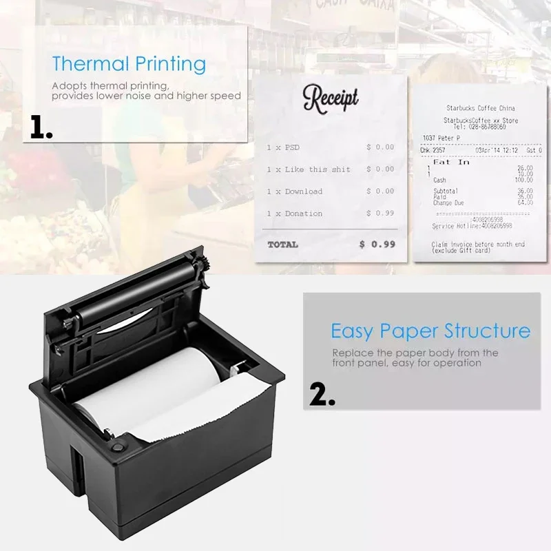 GOOJPRT QR204 58mm Mini Embedded Receipt Thermal Bill Built-in Printer TTL RS232 USB Interface High Speed Printing 50-85mm/s