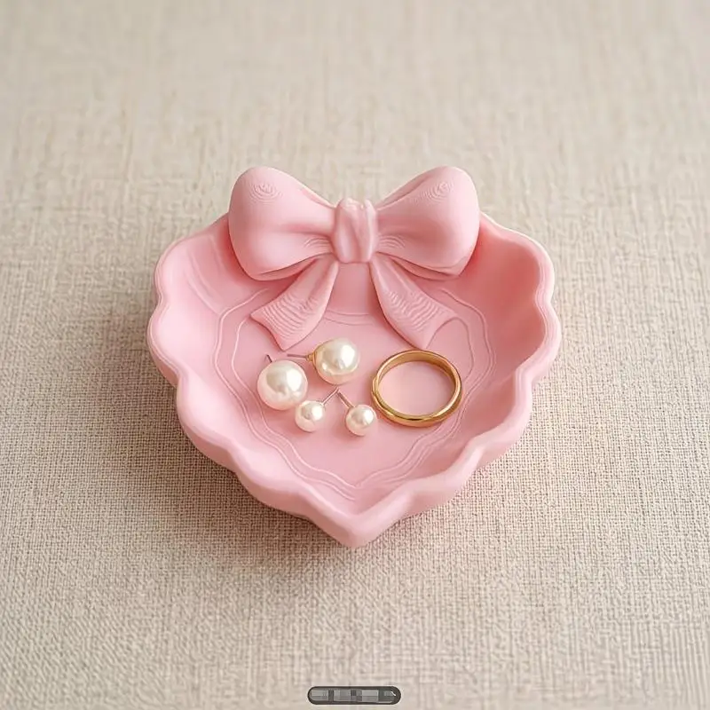 4 Colors 3D Printed Heart Shaped Jewelry Tray Bow Decoration Tray Jewelry Storage Container Ornament