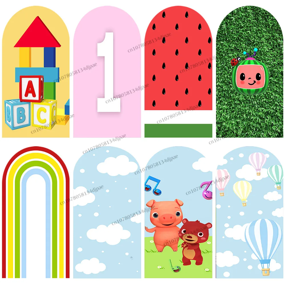 

Custome Watermelons Theme Backdrop Decoration Kids First Birthday Party Background Arch Cover Clouds Air Balloon Animal Banner