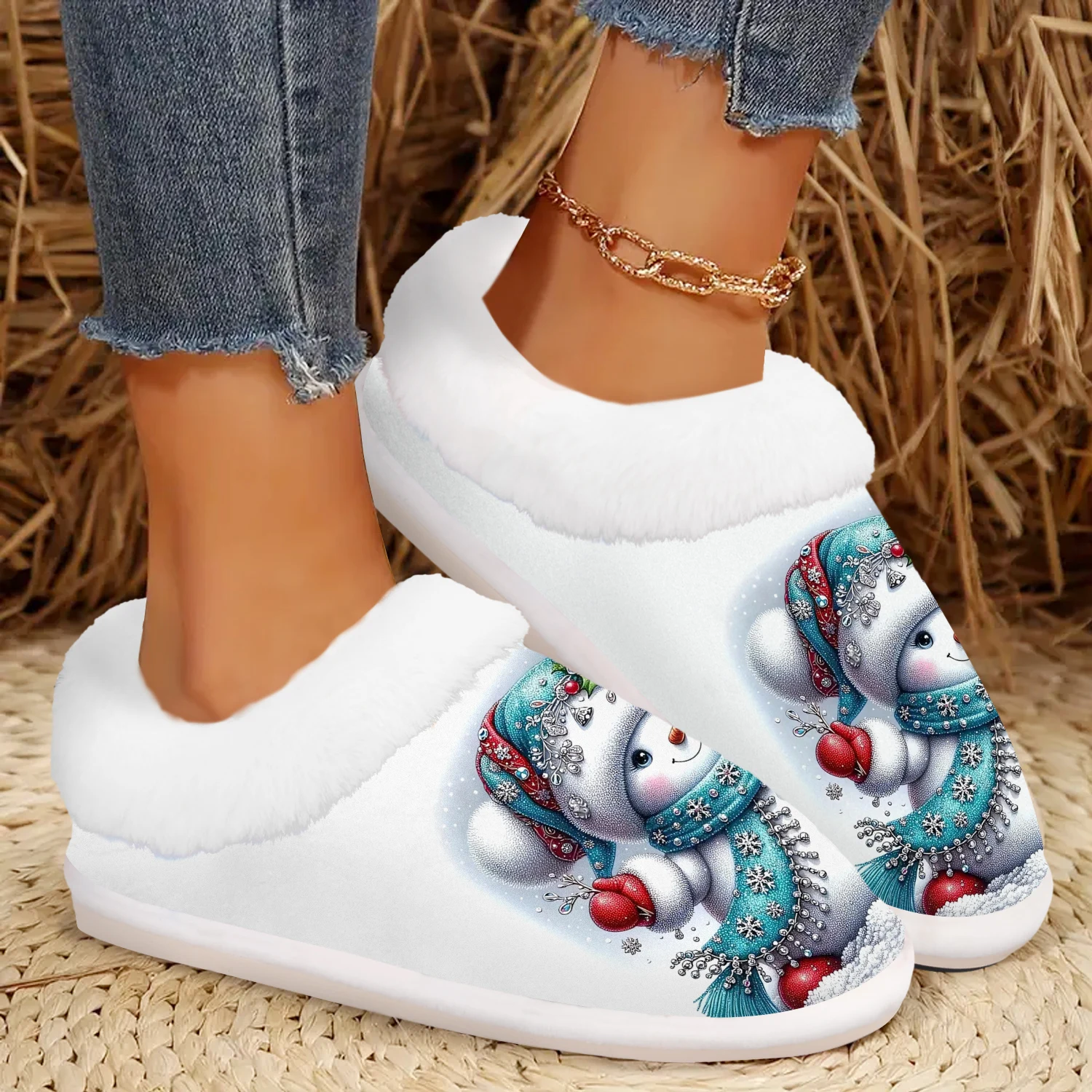 Christmas Present, Cute Snowman Indoor/Outdoor Slippers, Soft Memory Foam House slippers, Comfy Fuzzy House Shoes - Image 5