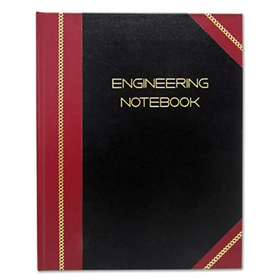 Professional Engineering Notebook - .25'' Grid Format 8'' x 10'' Engineer Lab Notebook Black and Burgundy Cover Section Sewn Ha