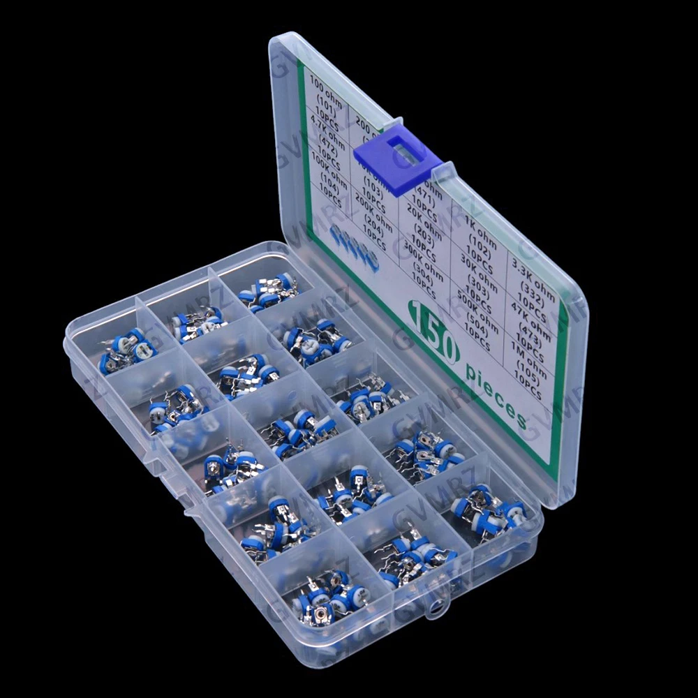 15Values 10K 20K 30K 100R-1M 47K 100K 200K 300K 500K 1M 150PCS RM065 Variable Resistor KIT 100R 200R 470R 1K 3.3K 4.7K