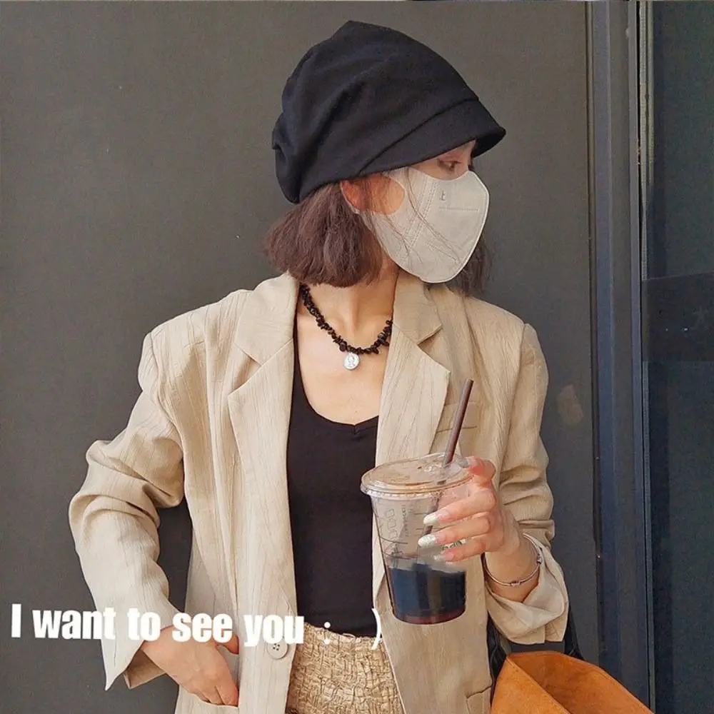 바이저 베레모 단색 비니 모자 따뜻함 유지 귀 보호 슬라우치 배기 캡 두꺼운 면 스컬 캡 유니섹스