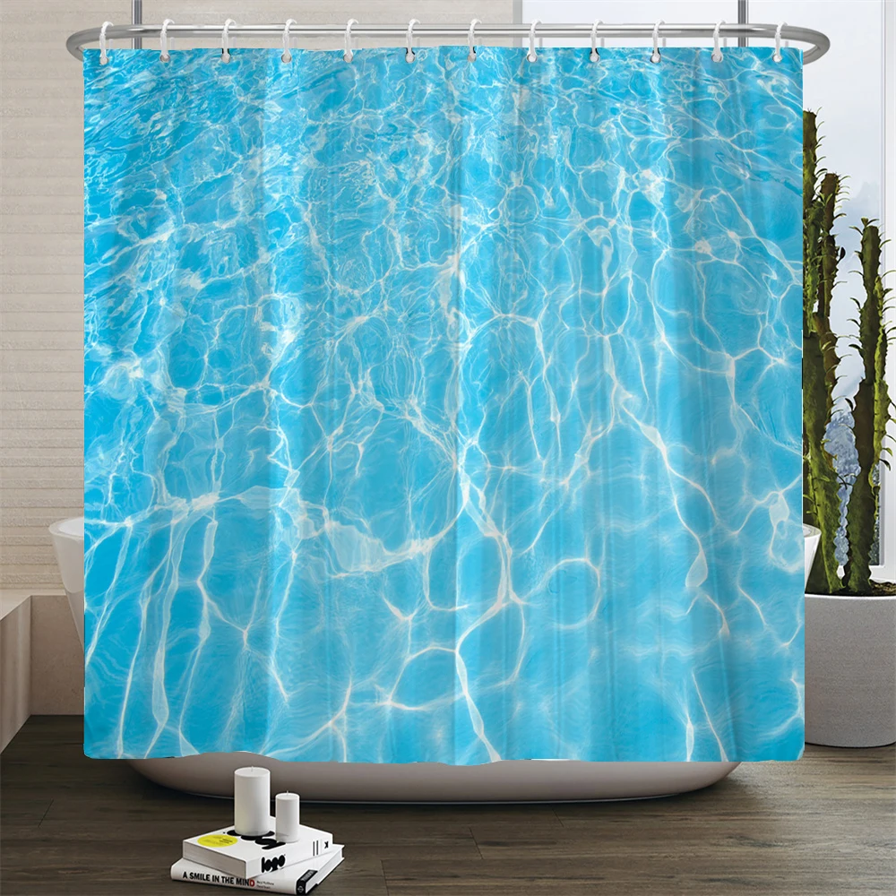 Blue Ocean Seawater Ripple Shower Curtain Simple Bathroom Curtains for Waterproof Polyester Bathroom Accessories Bath Curtain