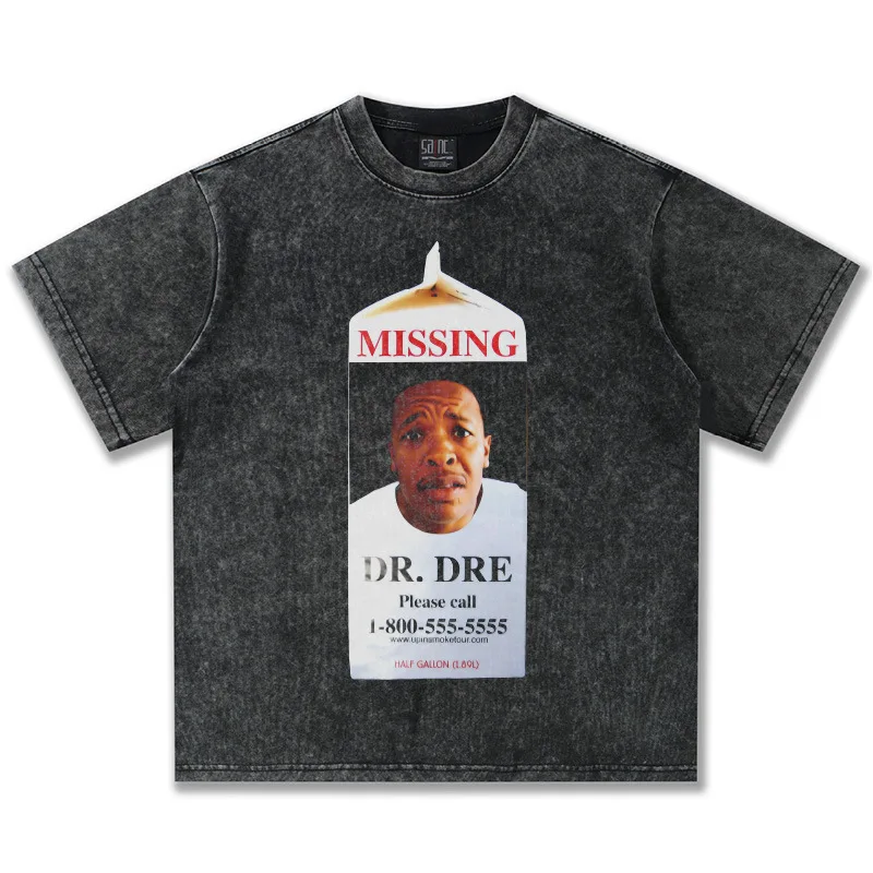2025 Dr. Dre American Hip Hop Vintage Print Fashion Wash To Make Old Cotton Heavy Summer