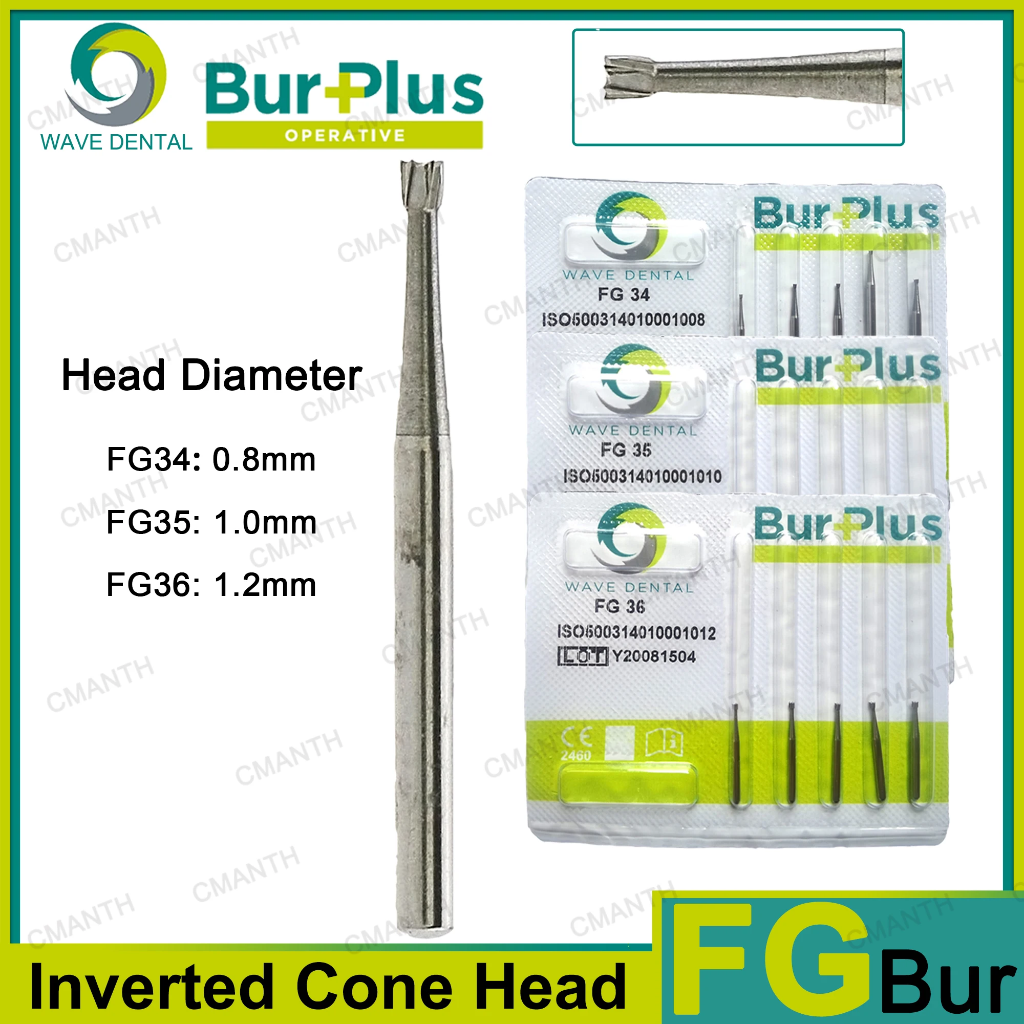WAVE Dental Tungsten Carbide Burs Dentistry Drill Bits Inverted Cone Head For High Speed Handpiece FG 34 35 36 Dentist Tools
