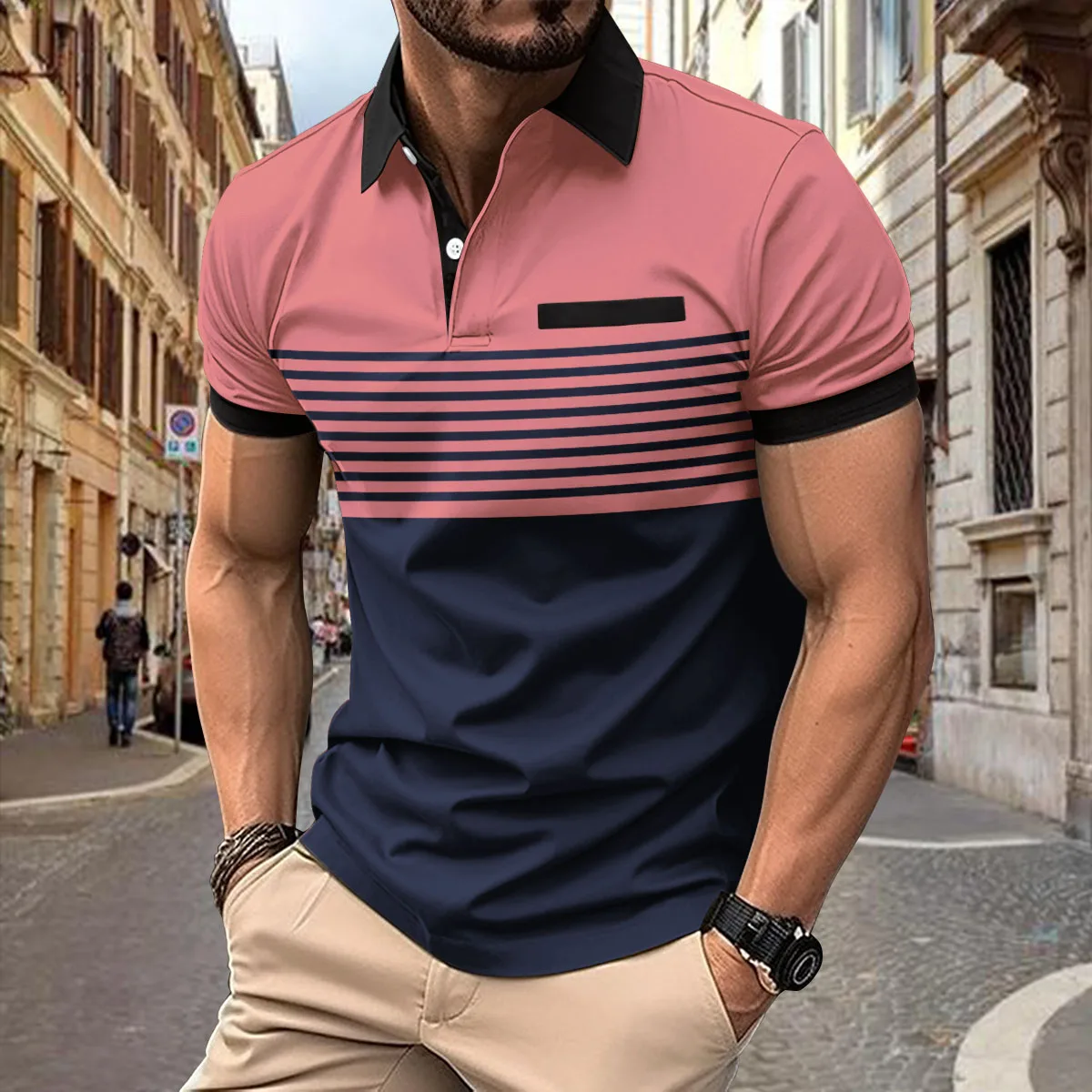 Summer new men\'s casual short-sleeved Polo shirt High quality printed fashion lapel T-shirt men\'s breathable sports Polo shirt m