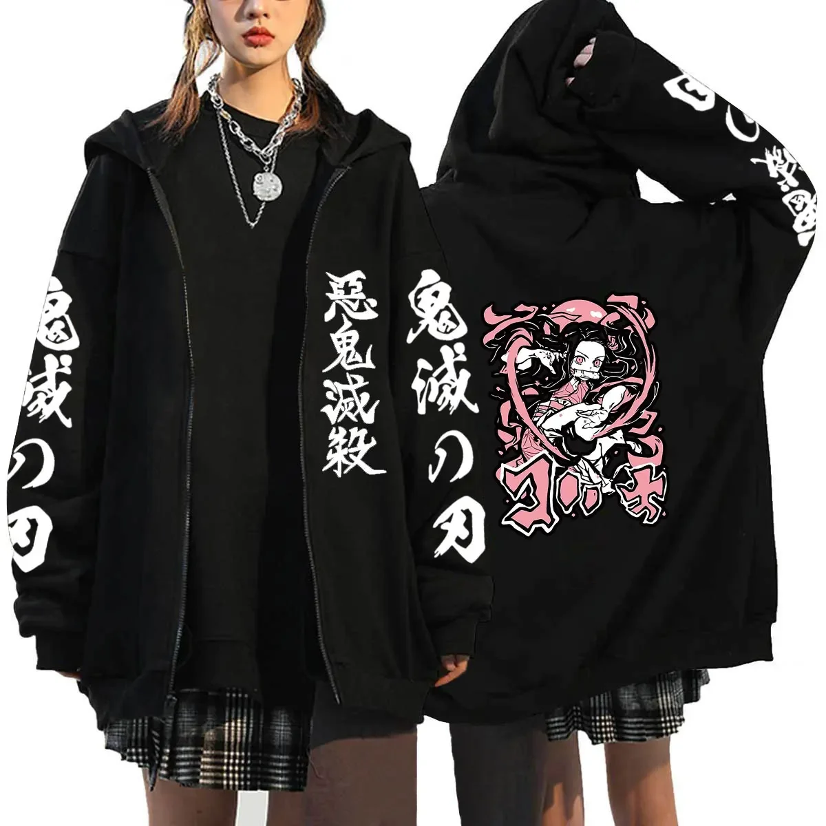 Demon Slayer Zipper Hoodie Roupas Masculinas Women Men Anime Oversized Hoodies Coat Top Femme Full Zip Sweatshirts Jackets