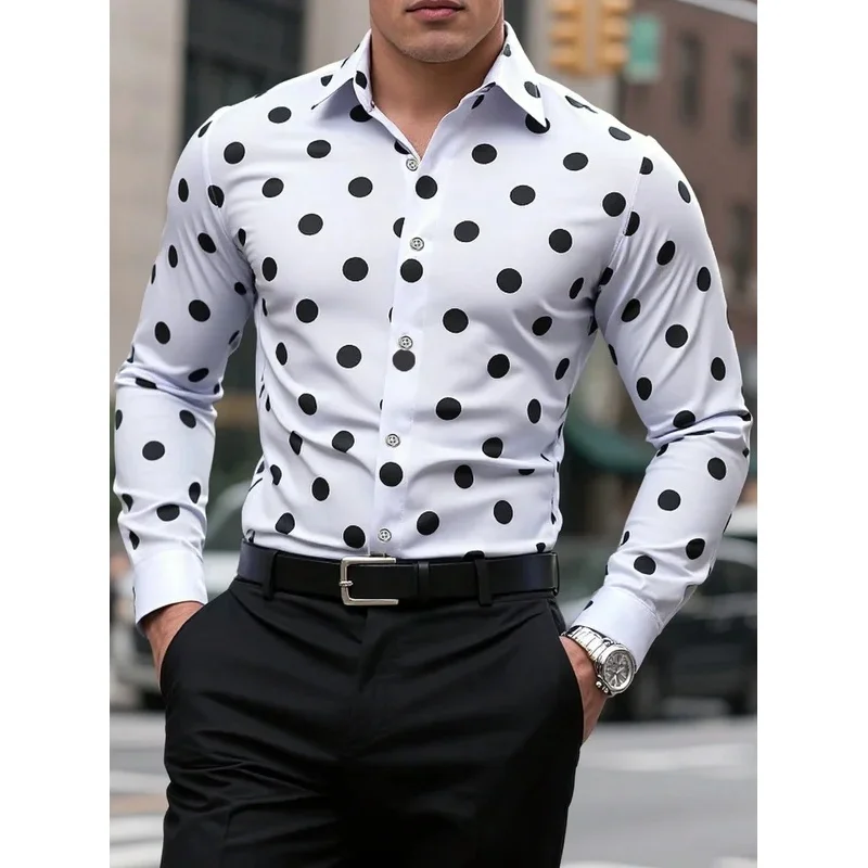 Men's Shirt Long Sleeve Shirt Spotted Lapel Button Casual Outdoor Breathable Comfortable Fashion Trend New Versatile Clothing