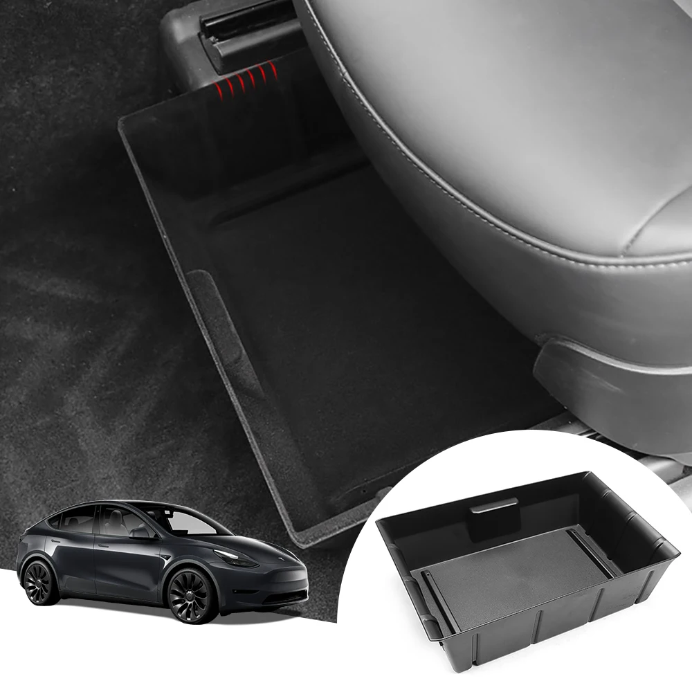 Under Seat Storage Box for Tesla Model Y 2020 2021 2022, ABS Driver Passenger Front Underseat Hidden Organizer Tray Bin Cubby