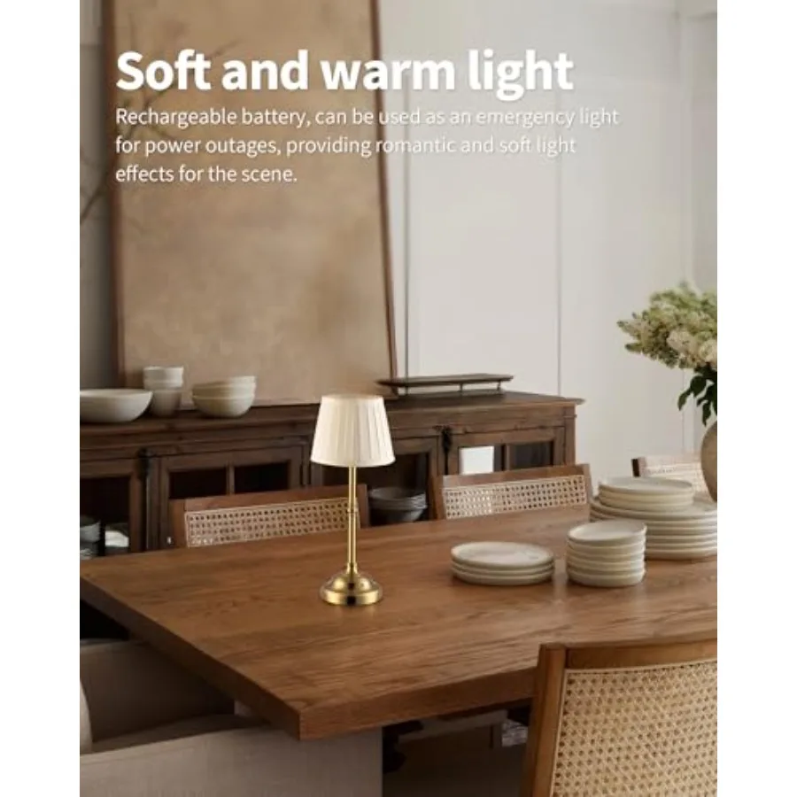 Portables Cordless Table Lamp, Fabric Shade Desk Lamp, 4000mAh Rechargeable Battery Powered Lighting, Dimmable Light for Dining view 3