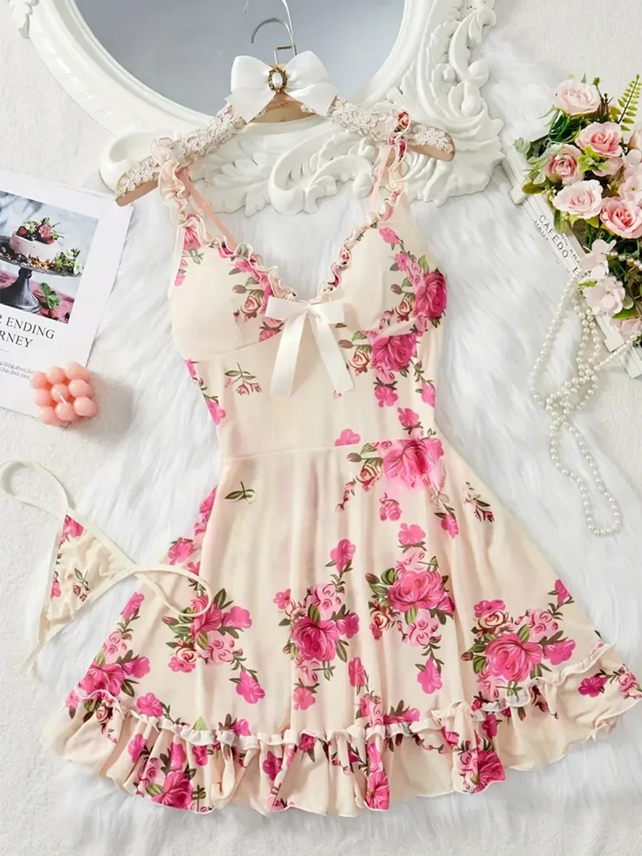 الملابس الداخلية النسائية مثير حمالة صدر وسراويل داخلية مجموعات الدانتيل كشكش تقليم مجموعة الملابس الداخلية العميق الخامس زلة فستان ثونغ المرأة مثير الملابس الداخلية #3