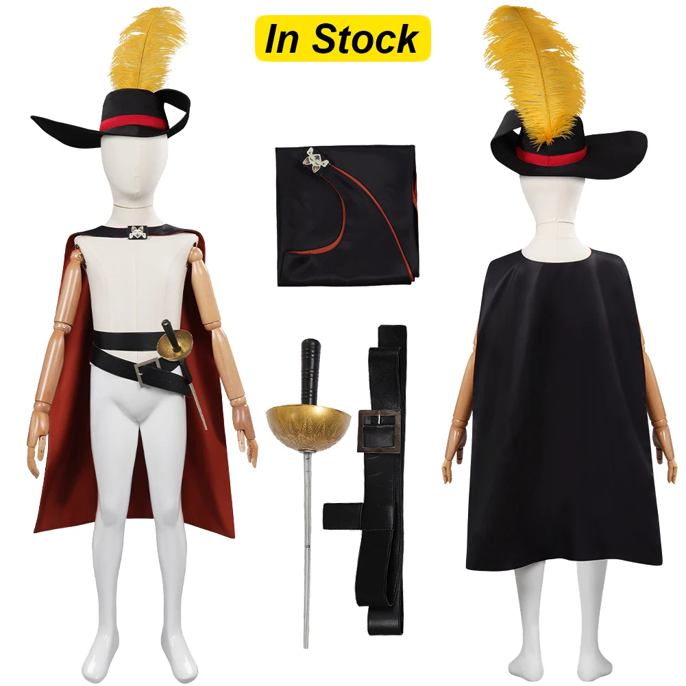 Fancy Dress Cat Swordsman Cosplay For Child Boys Full Suits Hat Cloak Cartoon Puss InTo Boots Roleplay Fantasia Costume Kids