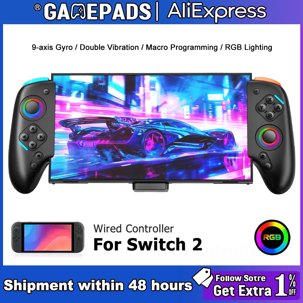 Wired Gamepad Joysticks For Nintendo Switch 2 Controller Programmable RGB 9-Axis vibration/macro Joy-Controller Hall Effect