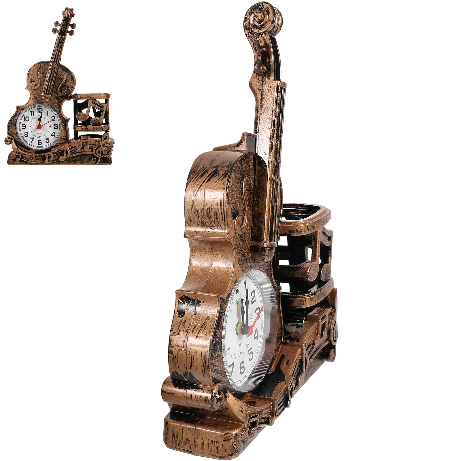 

Violin Table Alarm Clock Desktop Pen Holder Storage Organizer Decorative Desktop Clock for Home Office Violin Finger Tape