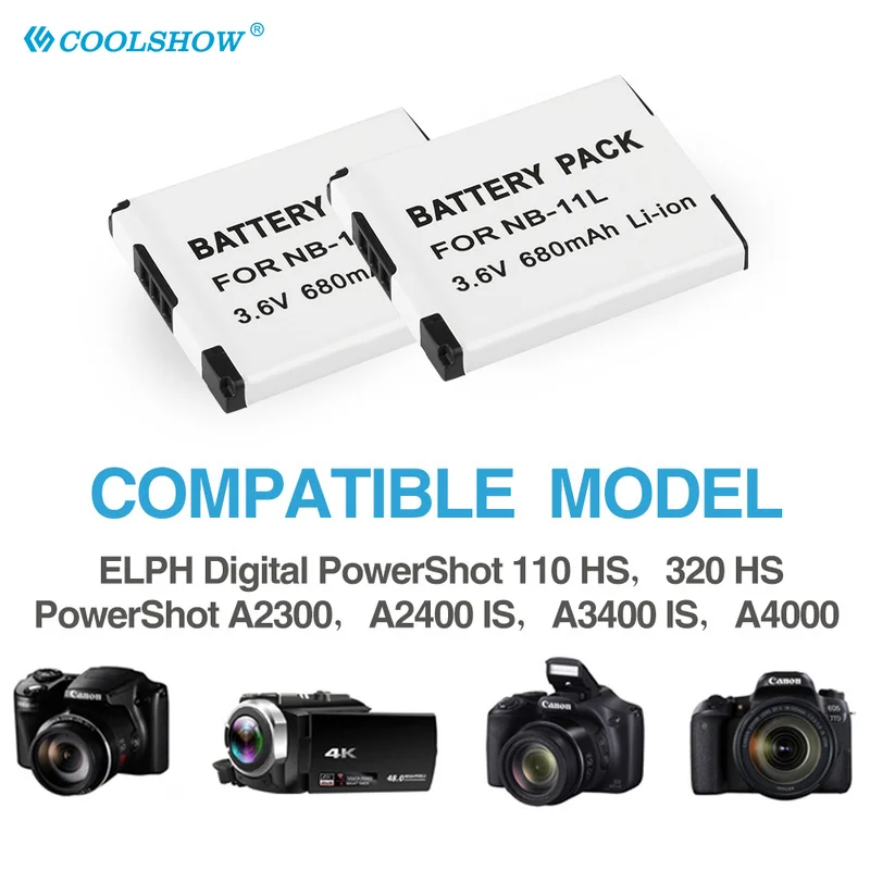 بطاريات 680mAh NB-11L NB 11L لكانون IS A2600 A2300 A2400 A3500 A4000IS IXUS 125 132 140 240 245 265 155 HS بطارية الكاميرا