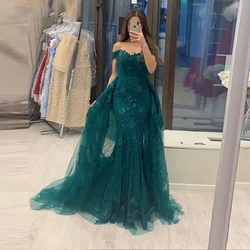 BEPEITHY Customized Mermaid Lace Evening Dress Party Elegant 2023 Off The Shoulder Prom Gown Detachable Train 2 in 1 Long Dress