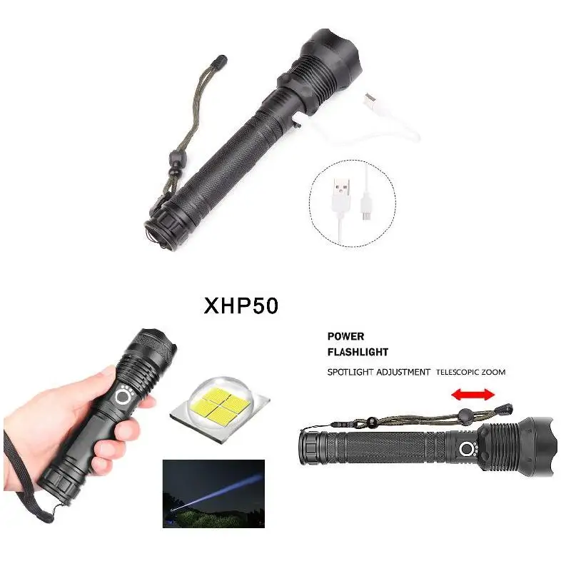 

USB Charging LED Flashlight Alloy High Power Telescopic Power Display For Outdoor