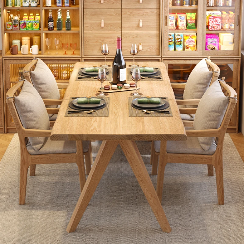 

Nordic dining table is all solid wood, household large board table, log style dining table