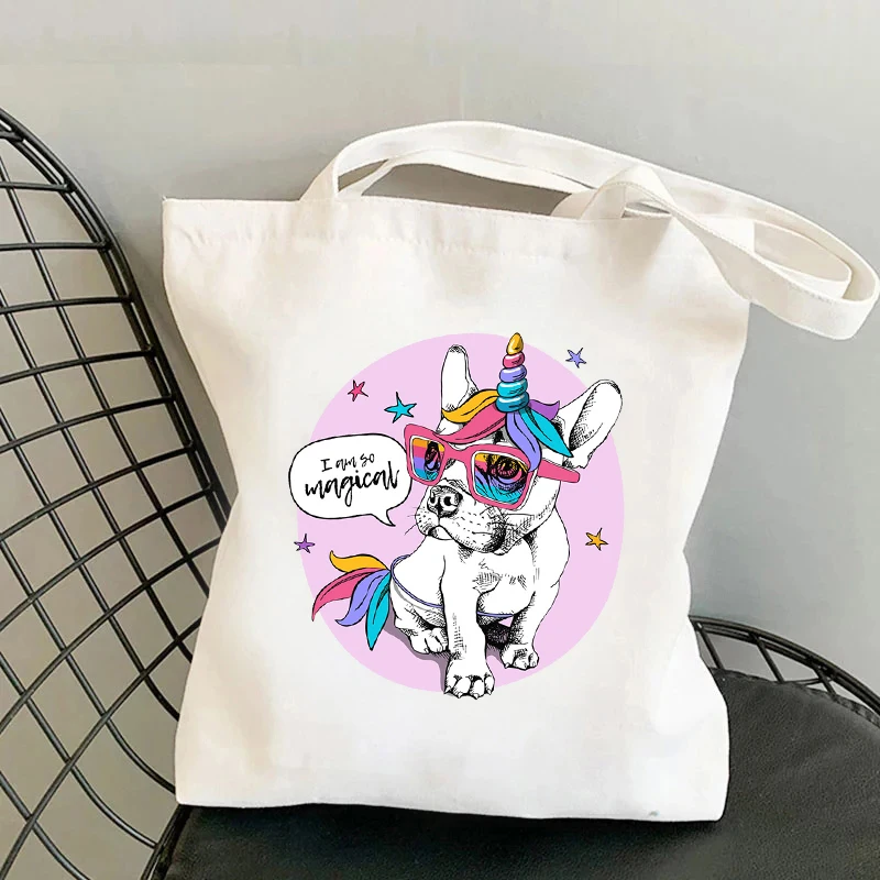 Funny Dog Thank You Tote Bag Cute Giraffe Animal Canvas Shoulder Bags Large Capacity Travel Handbag Eco-friendly Shopping Bag