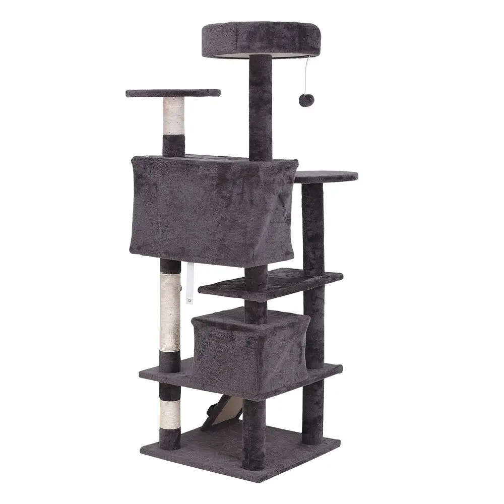 

55" Cat Tree Scratching Condo Kitten Activity Tower Playhouse W/ Cave Gray