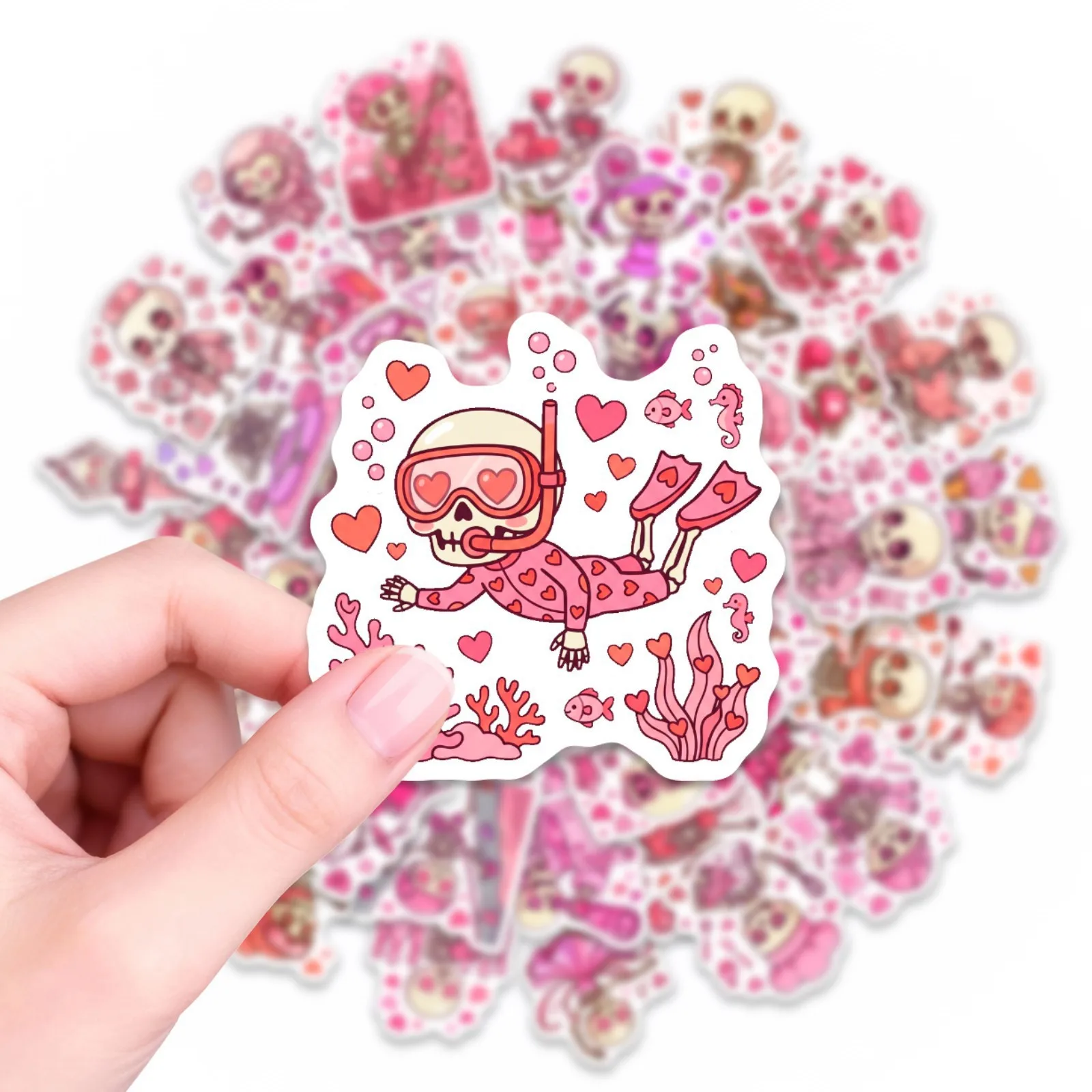 10/50PCS Funny Valentine's Day Graffiti Stickers Pink Skeleton Cartoon Decoration DIY Toys Fridge Laptop Guitar Car Bike Decals