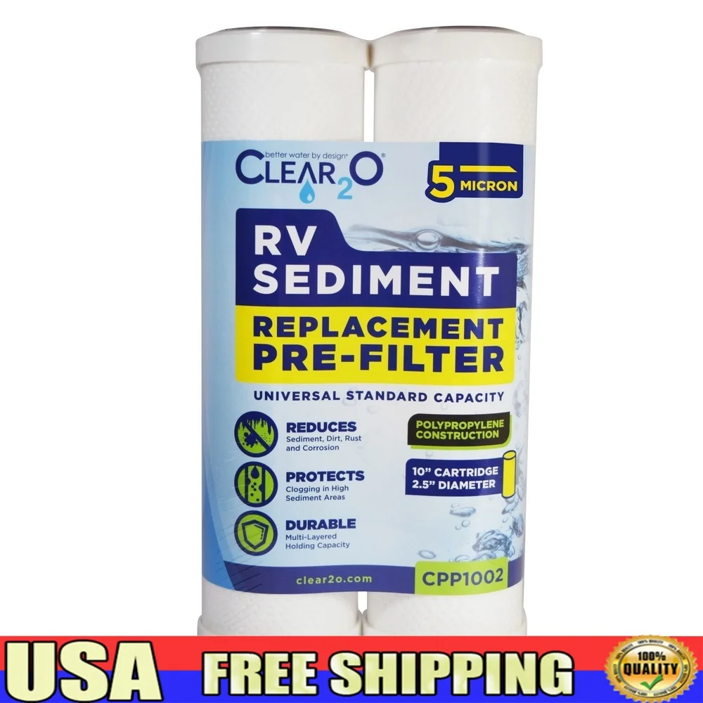 

RV Sediment Pre-Filter 5 Micron 10 x 2.5 Inch Durable Polypropylene 2 Pack Reduces Dirt Rust Improves Water Flow Protects