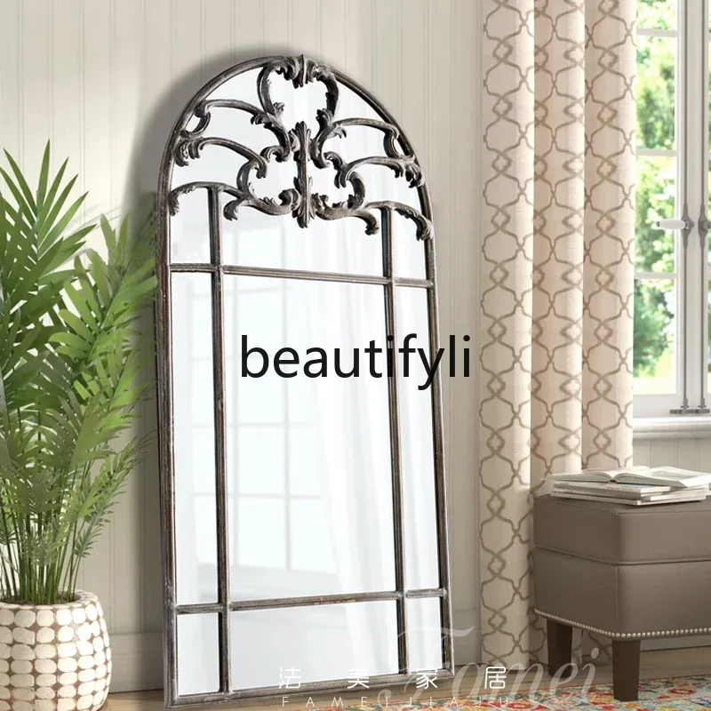 

European-style old-fashioned full-length mirror cloakroom retro carved full-length mirror wall-mounted decorative mirror1184