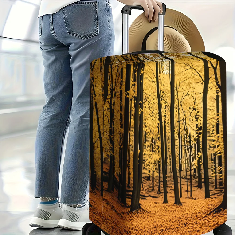 1pc Autumn Forest Print Luggage Cover. Fits suitcases from 18 to 32 inches; effectively protects your luggage